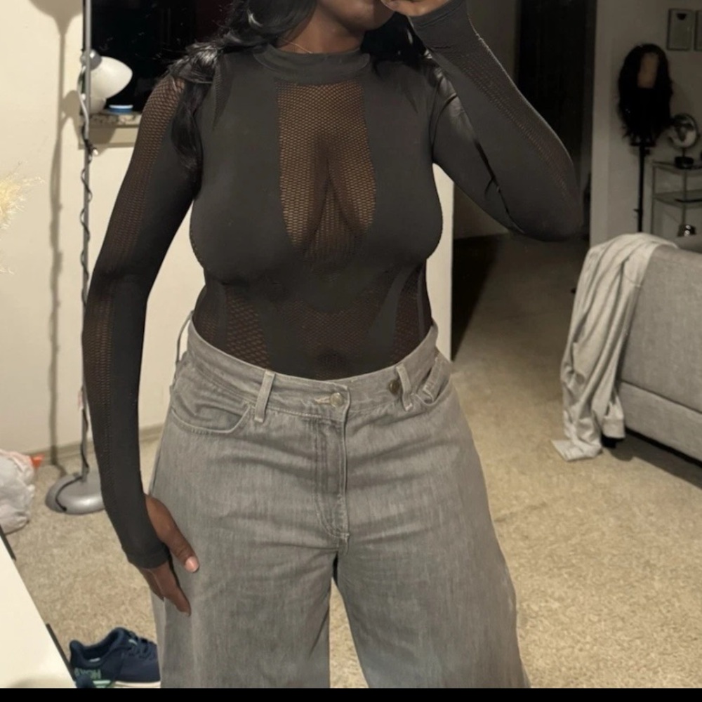 Dark gray Bodysuit with Mesh Sleeves